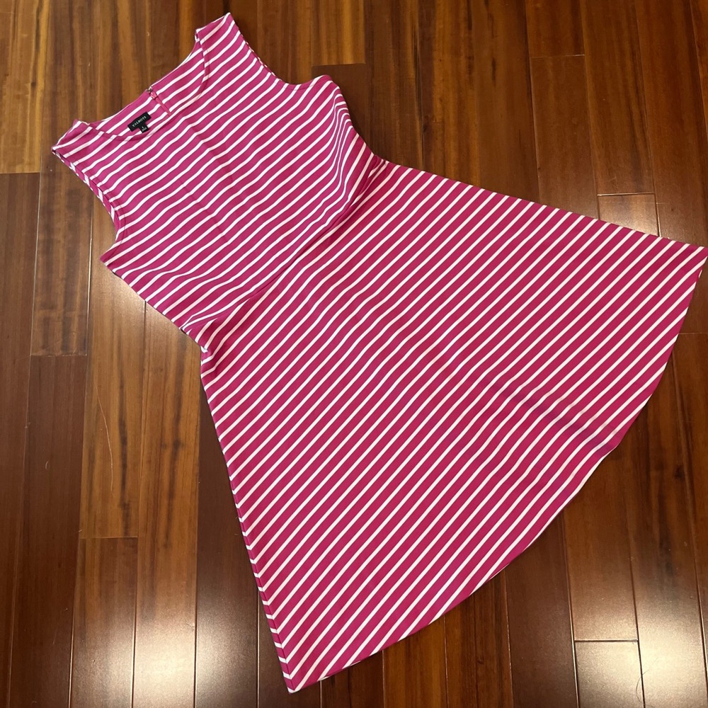 Talbots Pink Stripe Dress Striped Sleeveless Fit Flare Ponte Knee Length Size L